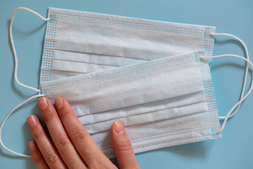 Medical mask for protection against viruses and diseases. Pandemic coronavirus. Prevention of viral...