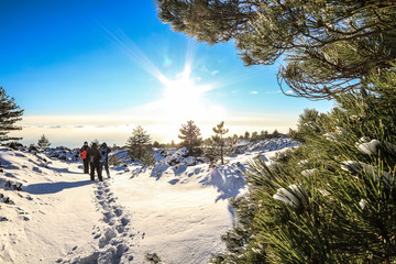 Sunrise on Etna mountain covered snow - Monti Sartorius