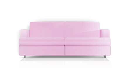 Realistic vector pink sofa. Pink sofa isolated on a white background. Interior design element.