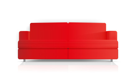 Realistic vector red sofa. Red sofa isolated on a white background. Interior design element.