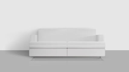 Realistic white sofa. White sofa in an empty room. Interior design element. Vector illustration.