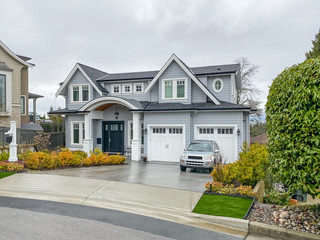 A perfect neighbourhood. Houses in suburb at Summer in the north America.