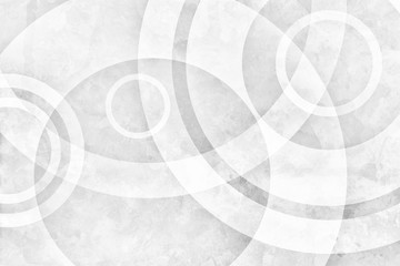 White background with white circle rings in faded distressed vintage grunge metal texture design, old abstract black and white geometric industrial pattern on gray grungy paper