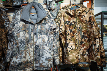 Winter uniform, showcase in gun shop, nobody