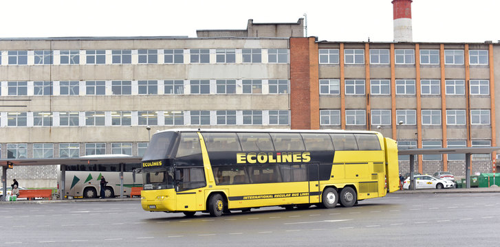 ESTONIA, TALLIN 04,11,2015 EcoLines shuttle bus at the bus station