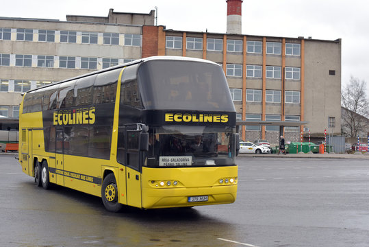 ESTONIA, TALLIN 04,11,2015 EcoLines shuttle bus at the bus station