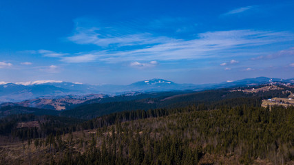 Top of the mountain panorama of the mountain Carpathian aerial photography Ukraine.