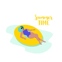 Summer time. Handwritten lettering quote and cartoon flat style character.