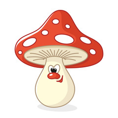 Cute cartoon mushroom Amanita on a white background. Isolated object. Vector illustration