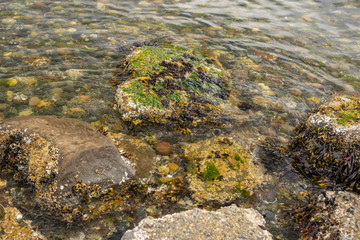 Beach rocks becoming submerged with tide