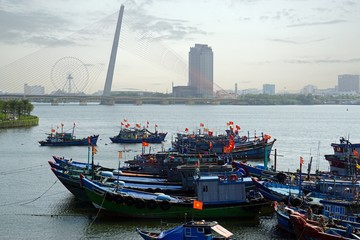 colorful fishing fleet in da nang