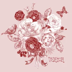 Vektorillustrationskarte mit Blumen, Vögeln und Schmetterlingen. © marinavorona