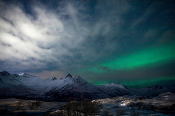 Polarlicht &uuml;ber einem Fjord - Lofoten - Norwegen im Winter
