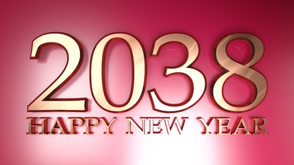 2038 Happy New Year copper write on red background - 3D rendering illustration