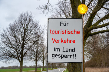 Road sign at the border to Mecklenburg-Western Pomerania with German text meaning Closed for...