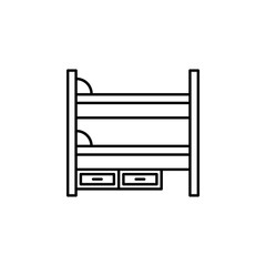 bunk, double, kids bed line illustration icon on white background.