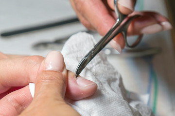 Close-up. Nail Care at Home. Quarantine Hand Care