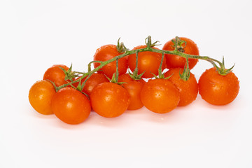 Pachino tomatoes. Cherry tomatoes isolated on the white background stock photo.