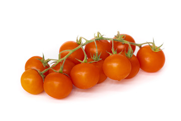 Pachino tomatoes. Cherry tomatoes isolated on the white background stock photo.