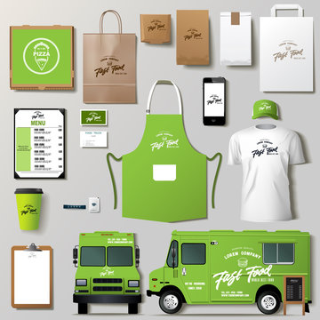 Vector food truck corporate identity template design set. 