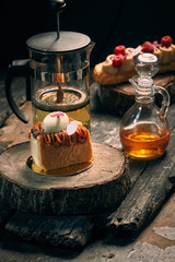 Sweet dessert milhoja on a wood table