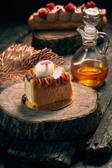 Sweet dessert milhoja on a wood table