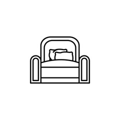 bed, bedroom, furniture line illustration icon on white background.