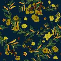 Obraz premium Tropical flowers seamless vector pattern.