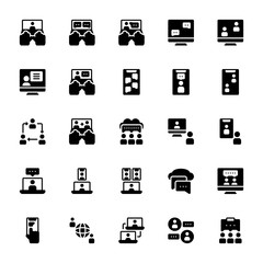 Set of online discussion group or personal glyph style icon - vector