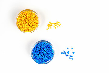 Polymeric dye. Plastic pellets. Colorant for plastics. Pigment in the granules.