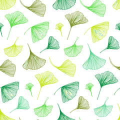 Vintage print with ginkgo leaves for spring