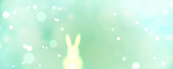 Abstract Easter background banner - Easter bunny on spring meadow with bokeh lights