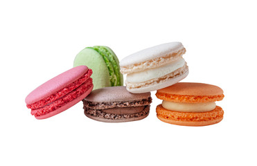multicolored macaroon cakes isolated on white