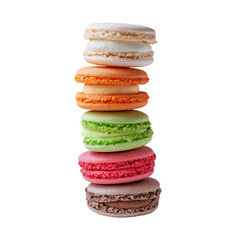 multicolored macaroon cakes isolated on white