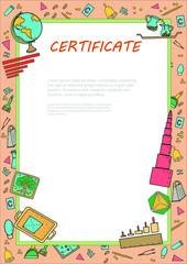 Border with doodle montessori materials for photo, certificate, banner, acknowledgment, announcement. Frame with school osfor kindergarden, preschool, 3-6 eyars children. Frame vector template 