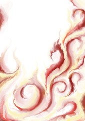 Fluid marble texture background in red  colors, brown. White space and flame or color splashes. Illustration for graphic design.  Vertical wallpaper. Fluid art, digital marbling