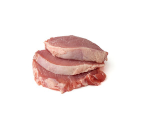 stack of raw pork, tenderloin isolated on a white background