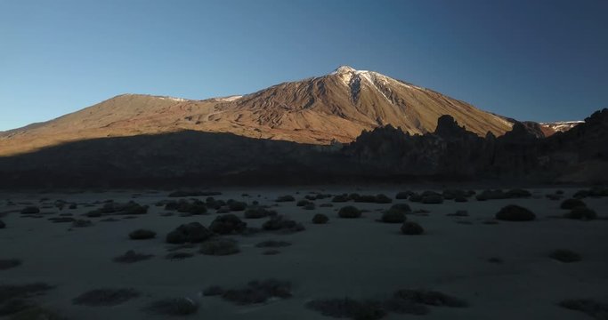 Aerial view of Peaks of Teide, Pico Viejo, Samara crater. Volcanic landscape of Teide National Park, Tenerife, Canary Islands, Spain