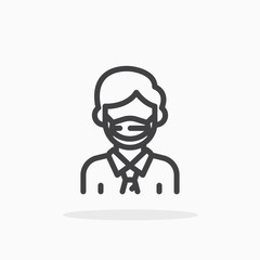 Man in flu mask icon in line style. Editable stroke.