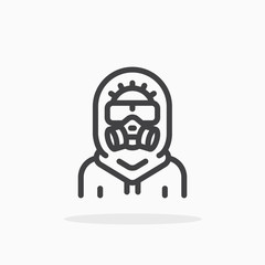 Protective suit icon in line style. Editable stroke.