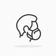 Man face in flu mask icon in line style. Editable stroke.