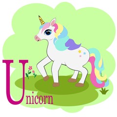 U for unicorn animal abc alphabet