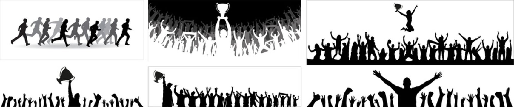Champion cup european world and crowd many people entertain event playing and happy dancing from party in arena Vector illustration