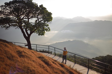 Women enjoy the view at of Doi Pui Ko at Mae Hong Son, Thailand