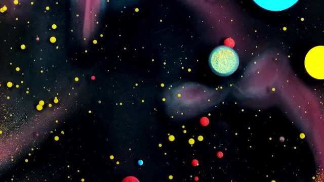 Bright Collors Bubbles Slow Motion Oil Beautiful Paint Surface Red Blue Black And Yellow Universe Of Color Moving Multicolored Macro