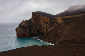 Faial, Azores islands, Portugal, panoramic view to the ocean, volcanic island, wonderful nature landscape.