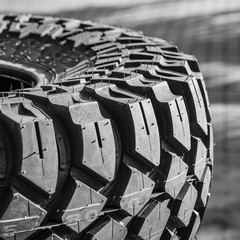 closeup view of new mud and terrain tire tread