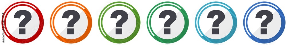 Leinwandbilder question mark icon set, flat design vector illustration in 6 colors options for webdesign and mobile
