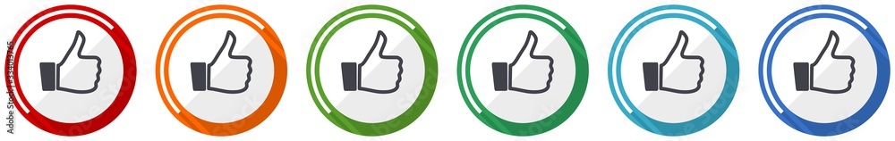 Aufkleber like icon set, flat design vector illustration in 6 colors options for webdesign and mobile applicat