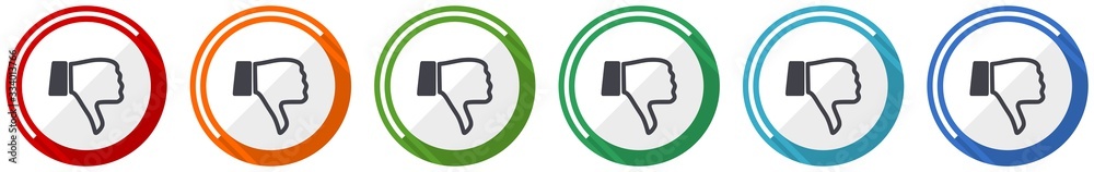 Leinwandbilder dislike icon set, flat design vector illustration in 6 colors options for webdesign and mobile appli
